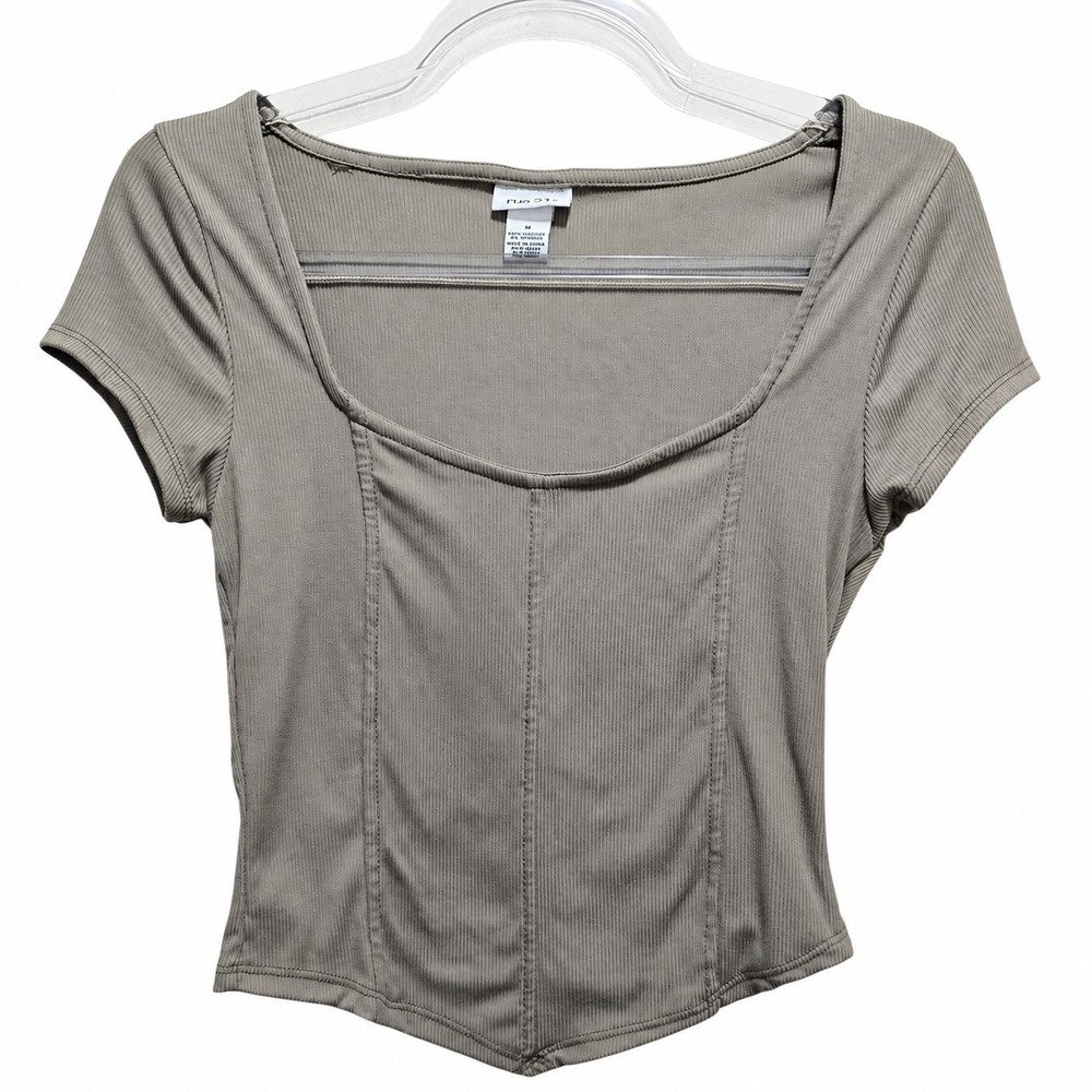 Rue 21 Women's Medium Ribbed Corset Seam Scoop Neck Short Sleeve Fitted Top Y2K